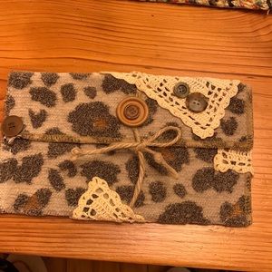 Leopard print fabric clutch
